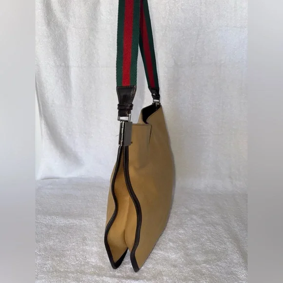 Gucci Vintage khaki brown canvas and leather trim web detail hobo. - Picture 4 of 15